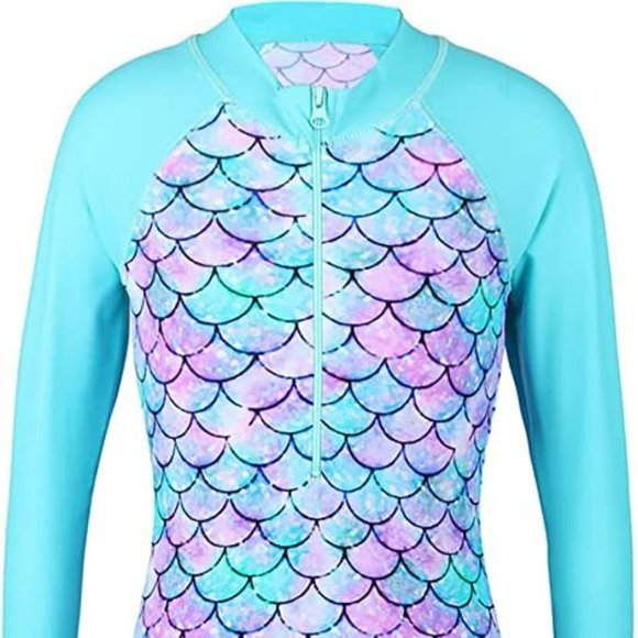 NWT! TFJH E Girls Swimsuit One Piece with Zipper Turquoise and Purple  A193-38 - Picture 3 of 11